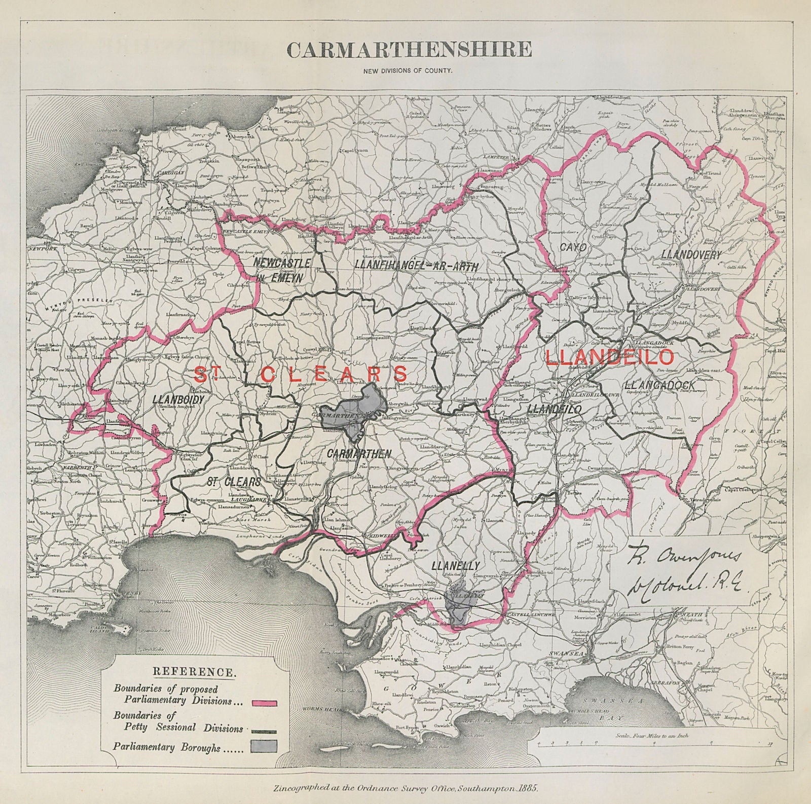 Carmarthenshire Parliamentary Divisions. Llandeilo. BOUNDARY COMMISSION 1885 map